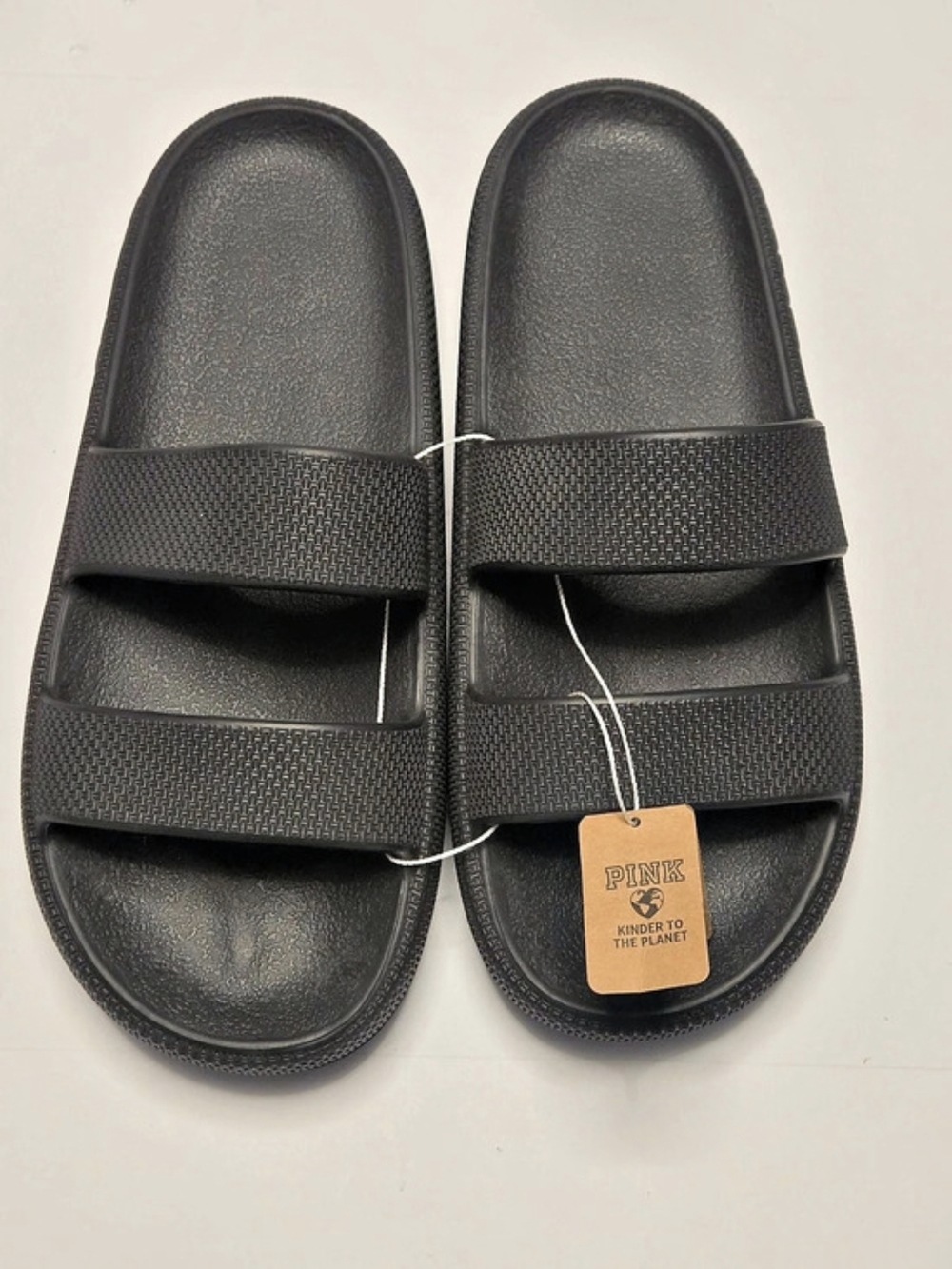 PINK 2ZUO Two-Strap Slide Sandals in Black US Large NWT